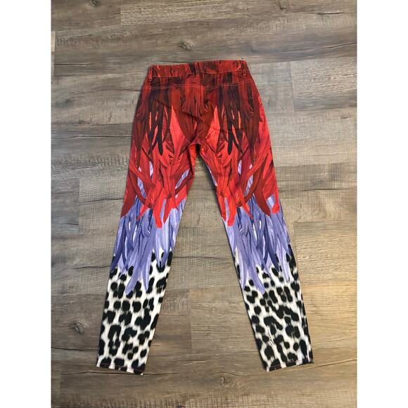 NWT Just Cavalli Feather Leopard Print Skinny Jeans Red Purple Y2K Size S 25.5 - Picture 12 of 13